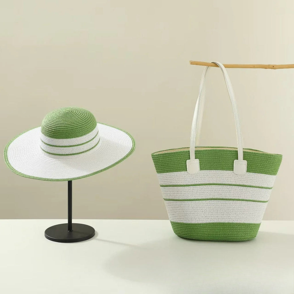 Straw Hat & Tote Set – Beach Vacation Sun Protection Duo, Large Capacity Travel Tote