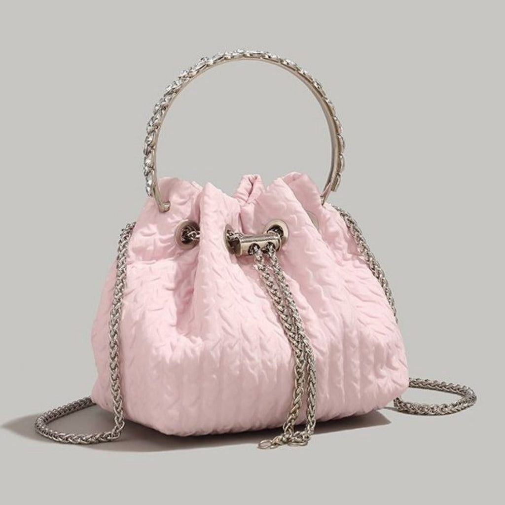 Rhinestone chain handbag women, fashion drawstring bucket bag evening clutch purse party Prom bag Party purse Prom bags clutches