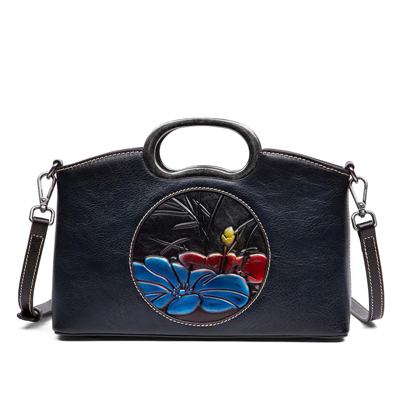Johnature Vintage Embossed Genuine Leather Handbag
