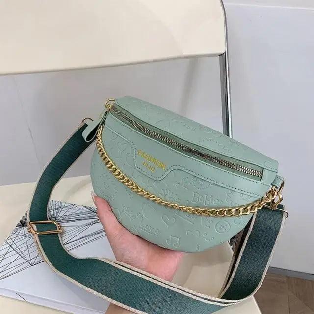 Retro Waist Bag PU Leather Fanny Pack Purse Leather with Gold Chain Strap Stylish Waist Pack Women Belt Bag Multifunctional Chest Bag